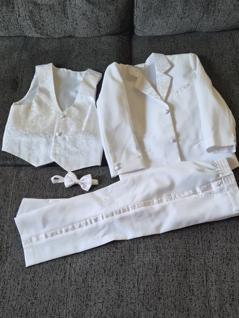 White Boys' Formal 4-Piece Suit Set with Vest and Bow Tie